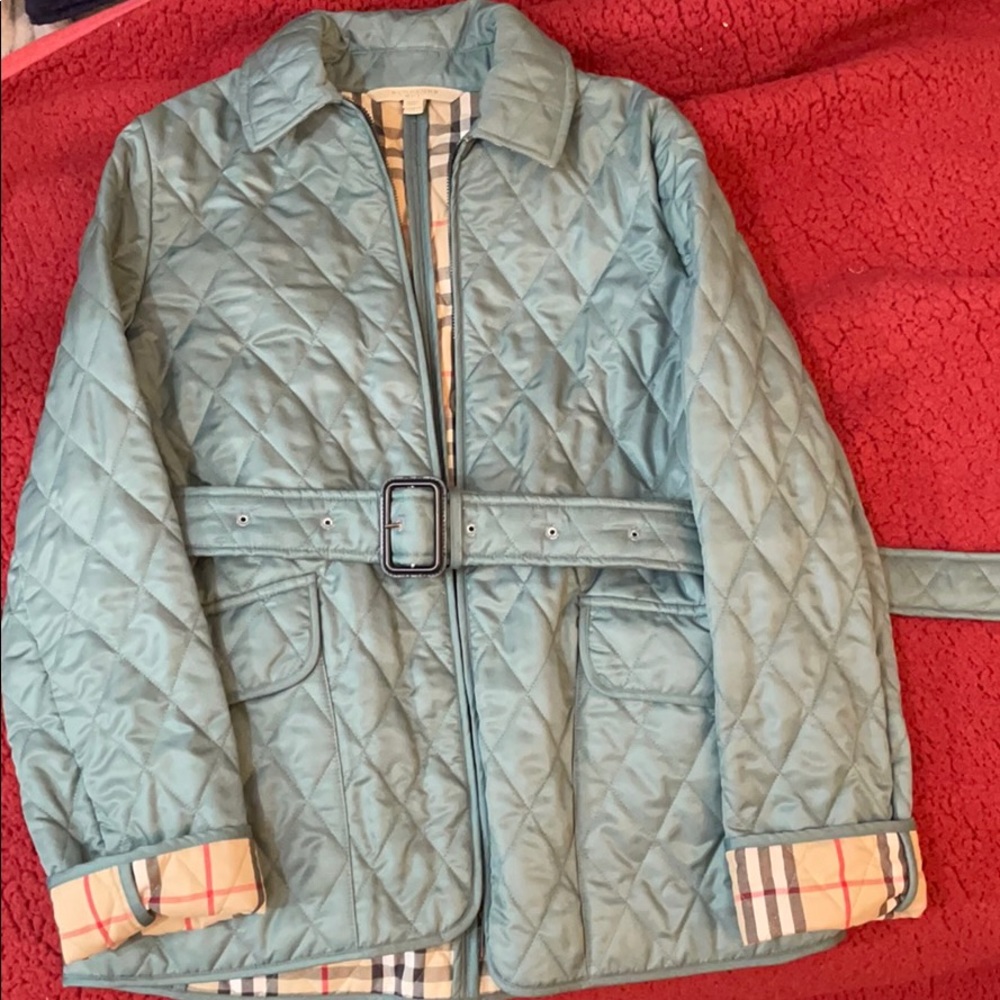 Burberry Brit Quilted Aqua Blue Belted Jacket
